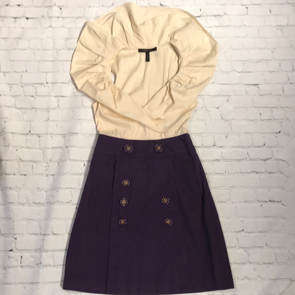 BCBGMaxAzria | Violet and Cream Colour Block Dress - Picture 2 of 9
